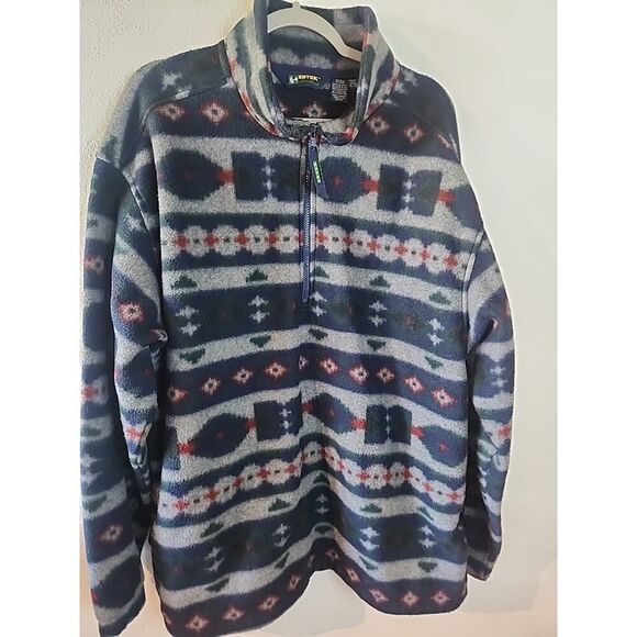 Eddie Bauer Pullover Aztec Western EBTEK Fleece Half Zip XL Blue Gray Green Geo - Picture 2 of 4